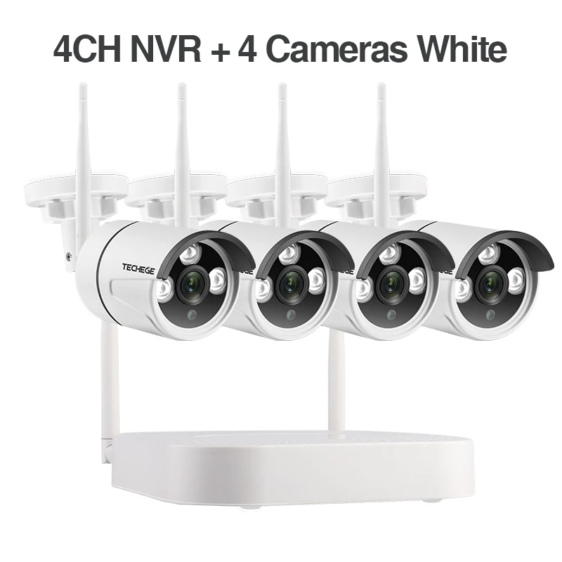 4CH NVR 4Cam white Techege 4CH CCTV система 1080P HD аудио беспроводной NVR комплект Открытый Ночное Видение безопасности IP камера wifi CCTV система Plug& Play - Цвет: 4CH NVR 4Cam white