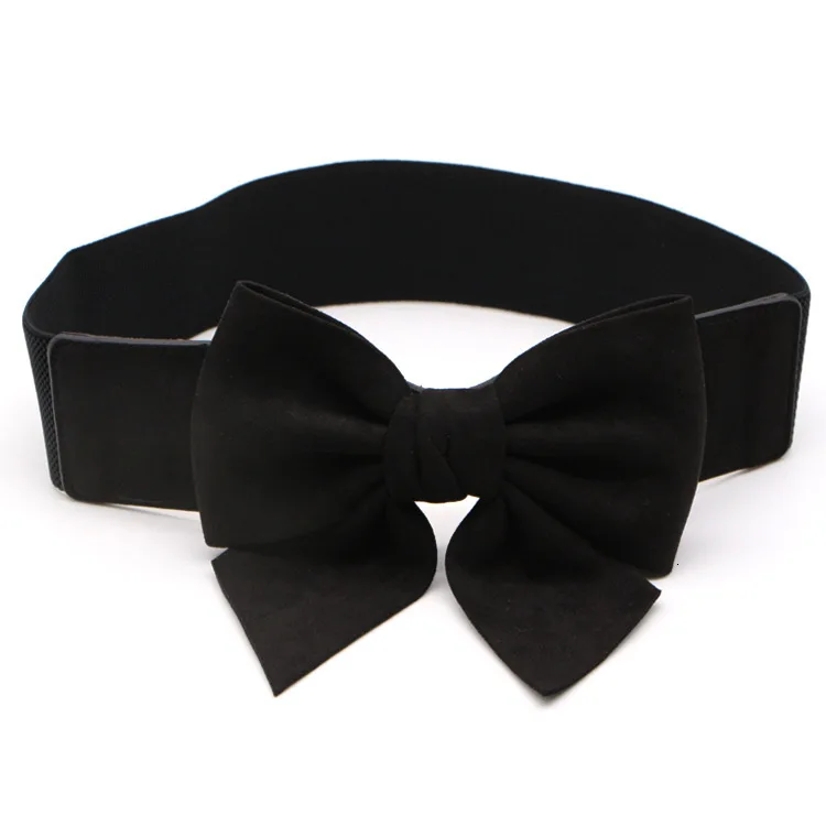 black WKOUD EAM, новинка, Модный женский пояс для осени и зимы, корейский стиль, эластичный бандаж, повседневный пояс с бантом, женский пояс ZJ927 - Цвет: black