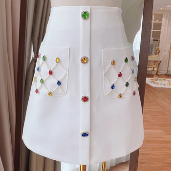 

HIGH STREET New Fashion 2020 Designer Skirt Women's Strass Diamonds Beading Mini Skirt