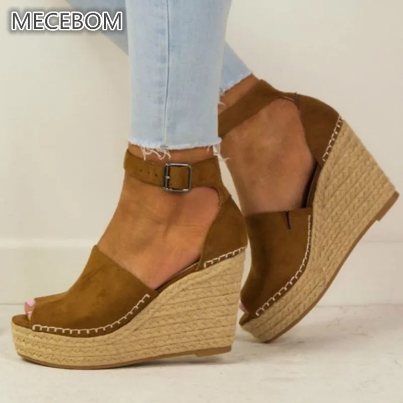 

Spring Women Sandals Casual Linen Canvas Wedge Platform Buckle Ankle Strap High Heel Platform Pump Espadrilles Ladies Shoes 618W