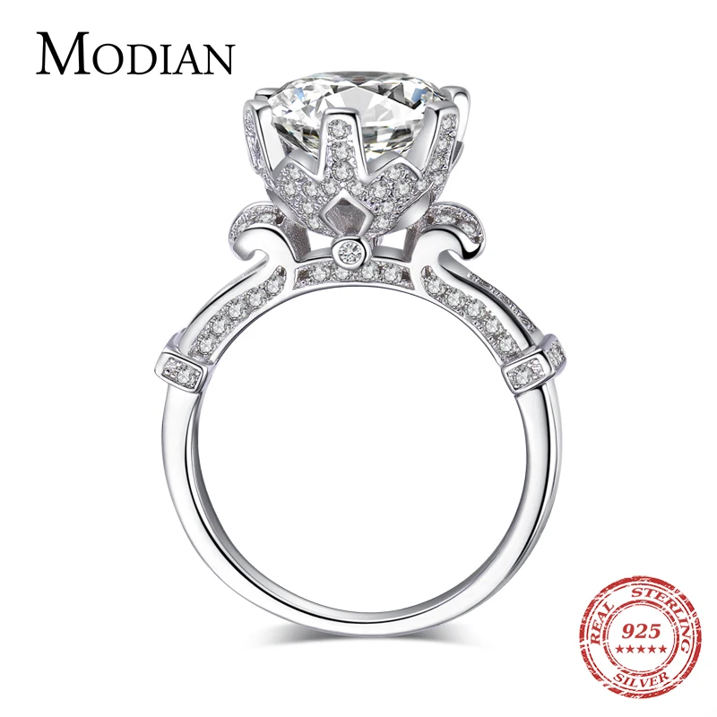 R& J 4.0ct AAAAA Уровень CZ Кольцо Мода для женщин подарок 925 Твердые ювелирные изделия из стерлингового серебра бренд обручальное кольцо цветок корона дизайн