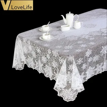 

White Vintage Lace Dining Table Cloth Cover Christmas Tablecloth Party Decor Snowflake Xmas Table Cloth Rectangle Decorative