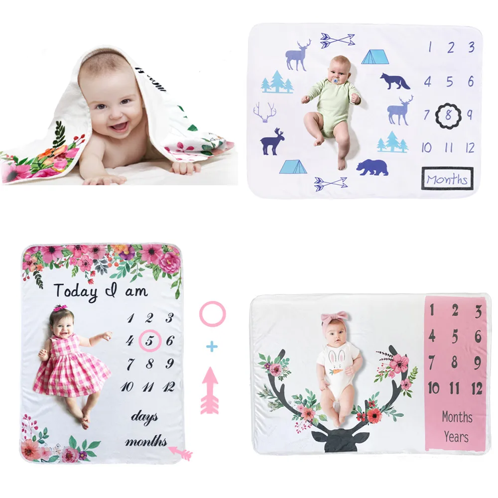 

Baby Monthly Milestone Blanket Infant Photography Wrap Background Calendar Newborn Stroller Cover Bedding Sleep Swaddling
