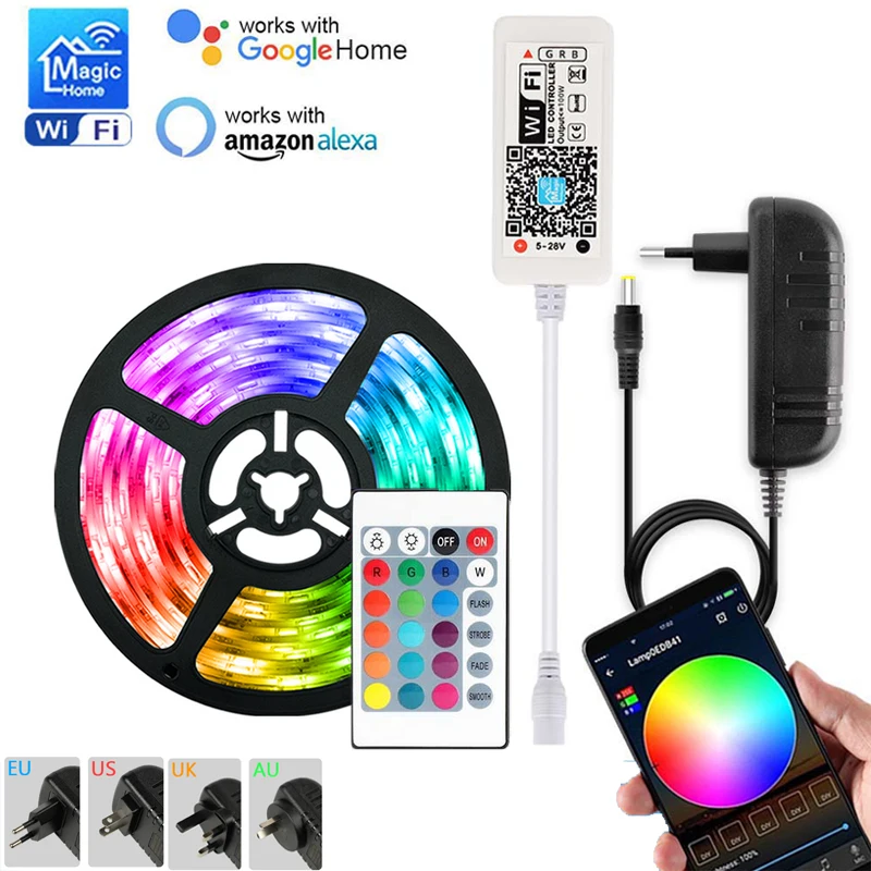 Magic Home Wifi Led Strip Light 5050 300LEDs RGB/RGBW/RGBWW Flexible Tape Lights With 24Key Remote Control APP for Alexa Google | Освещение
