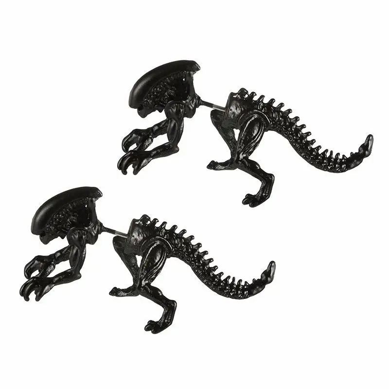 Новое поступление преувеличенный скелет динозавра серьги трехмерные инопланетяне динозавр животных кости серьги гвоздики для женщин - Окраска металла: Black
