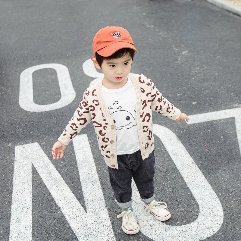 

Children's Knit Cardigan Vest 2020 Spring Korean-style Boys' Sweater Waistcoat Children Leopord Pattern Cardigan Fashion