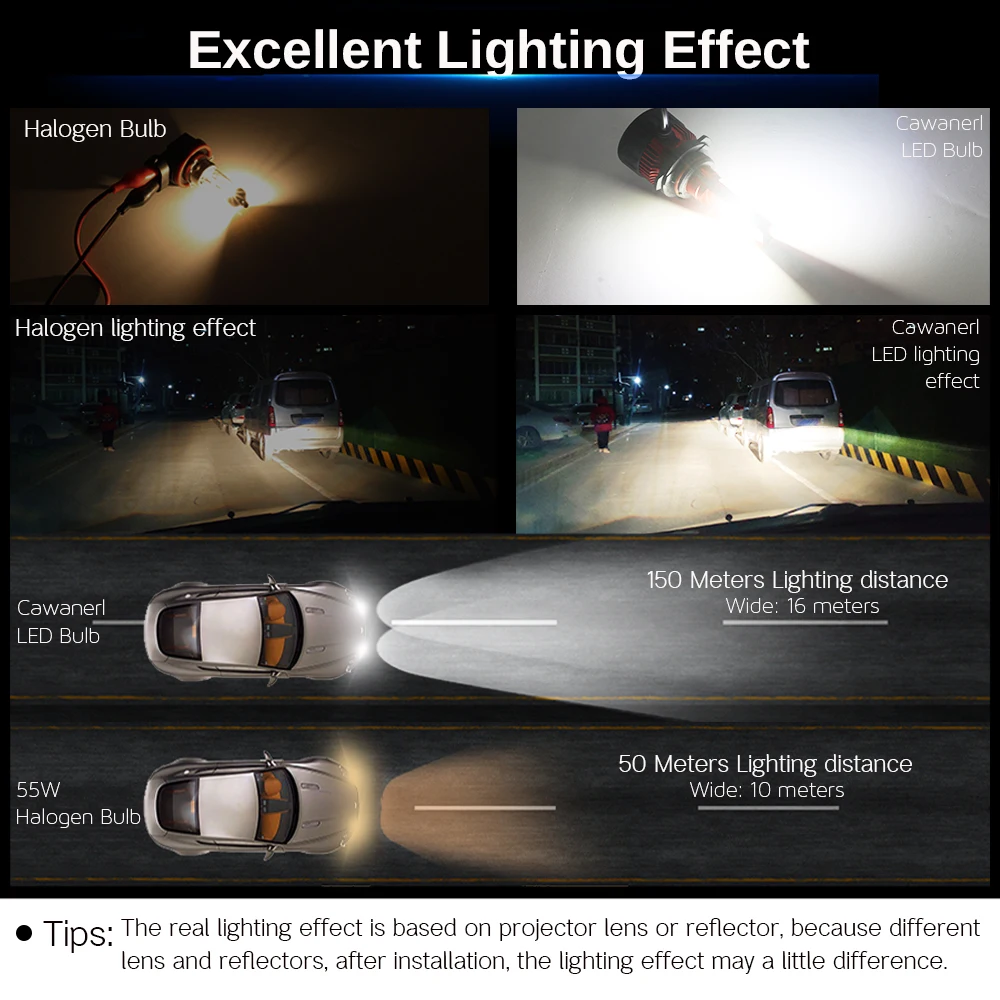  Cawanerl 4 Pieces Car 9005 H11 LED Headlight Bulb High Low Beam White 9000LM 60W 12V For Honda CR-V - 4000113092255