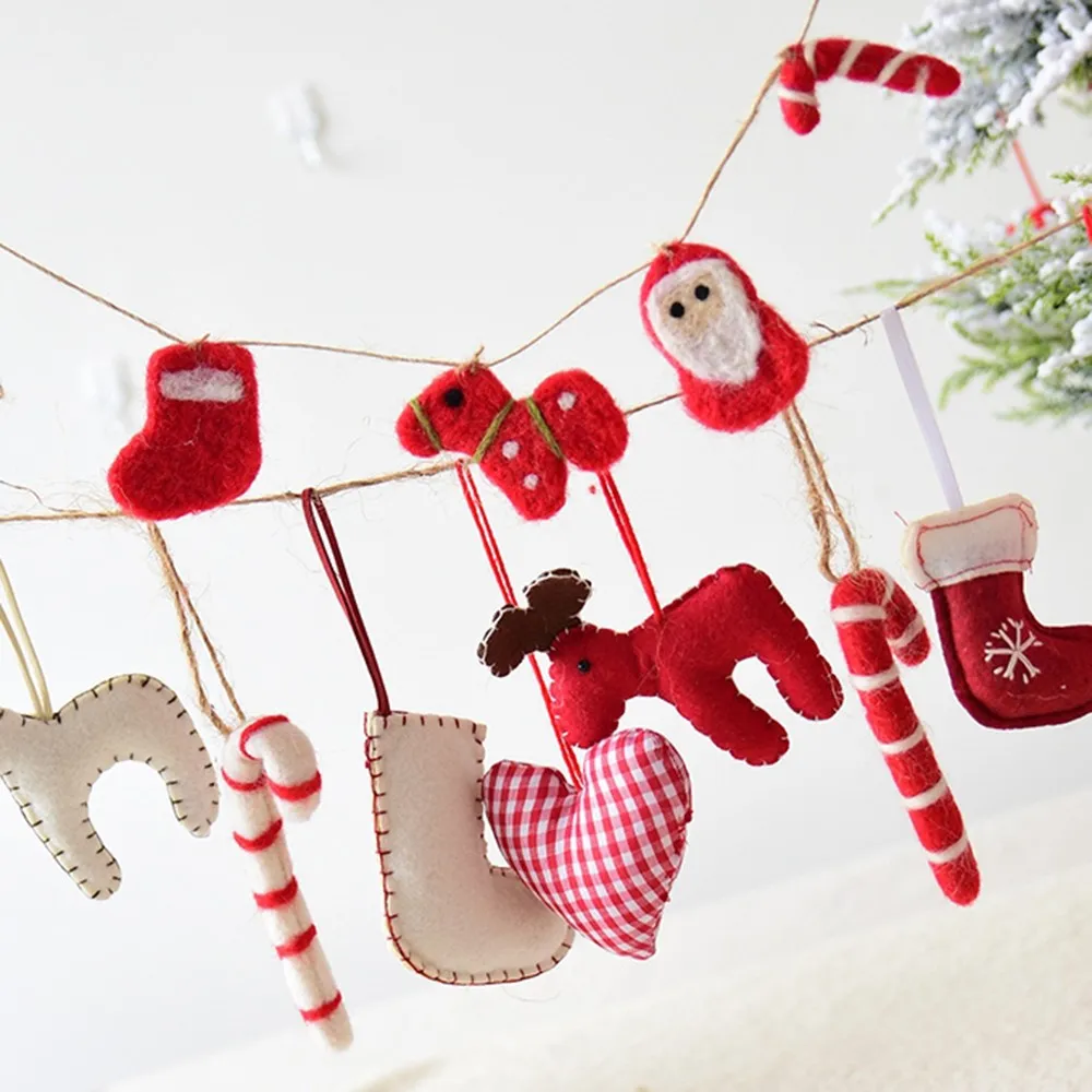 

1Pc Wool Felt Fabric Korean-Japanese Style Christmas Cane Decoration Pendant Love Christmas Stocking Home Festival Ornament
