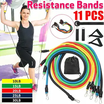 

2020 New Resistance Bands Set 11Pcs Yoga Exercise Fitness Band Rubber Loop Tube Bands Gym Fitness Exercise Pilates Yoga Brick