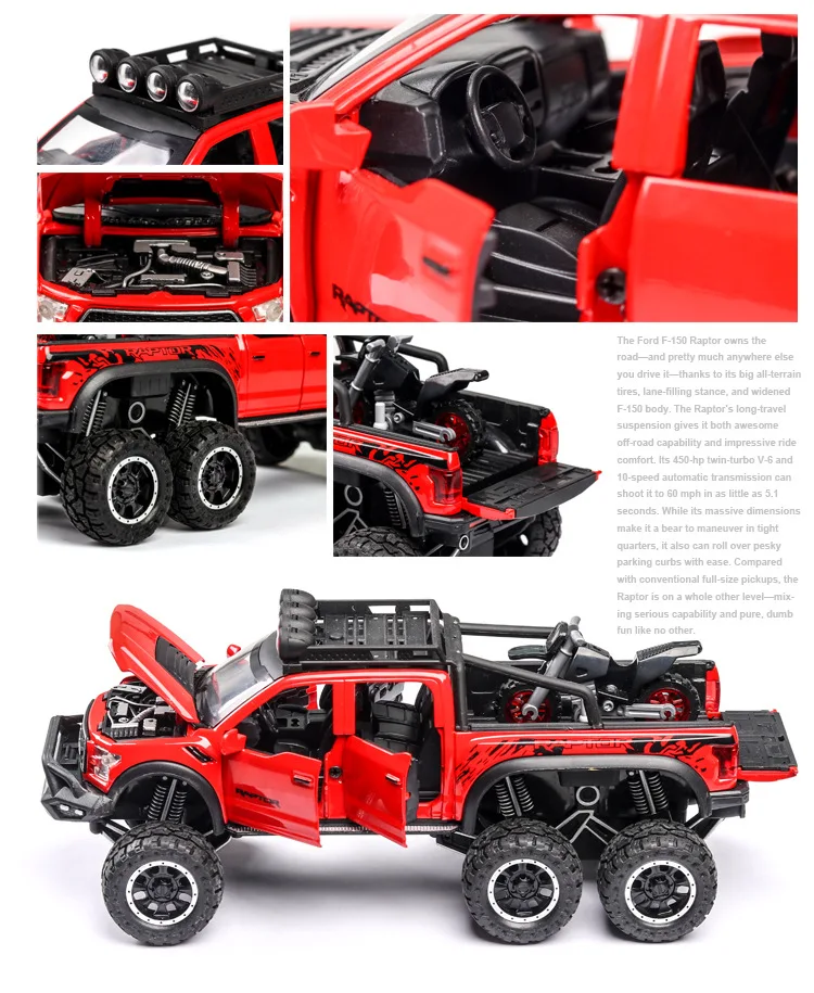 Hot 1:28 scale wheels Ford F150 Raptor metal model with light and sound Pickup truck diecast car pull back alloy toy collection