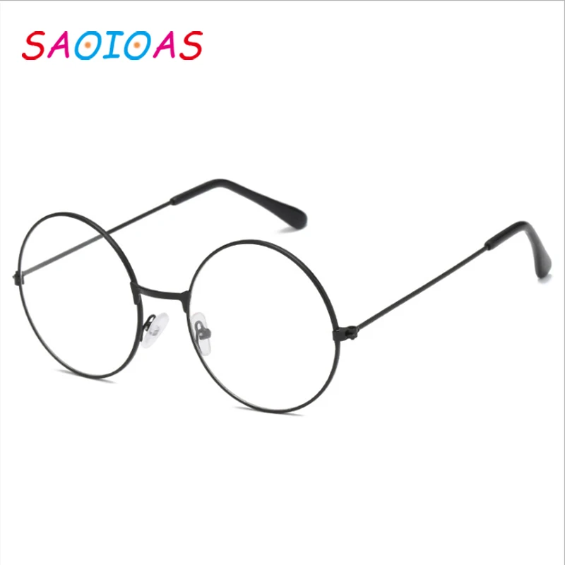 SAOIOAS, модные очки Гарри, винтажные Ретро очки с металлической оправой, прозрачные линзы, черные негабаритные круглые очки для глаз - Цвет оправы: 1