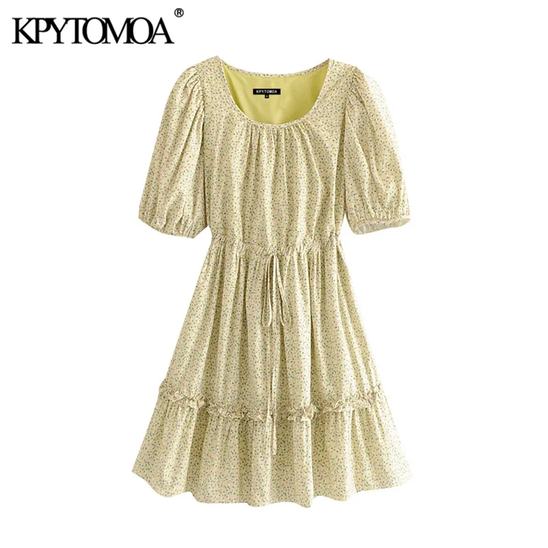 KPYTOMOA Women 2020 Chic Fashion Floral Print Ruffled Mini Dress Vintage Drawstring Tied With Lining Female Dresses Vestidos KPYTOMOA Women 2020 Chic Fashion Floral Print Ruffled Mini Dress Vintage Drawstring Tied With Lining Female Dresses Vestidos