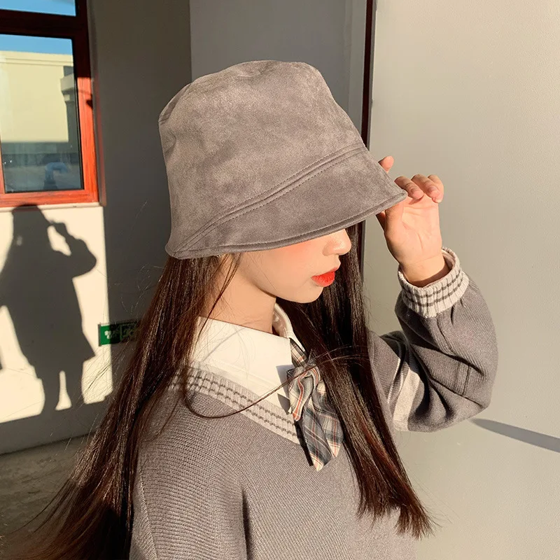 Retro Suede Bucket Hats Women Spring 