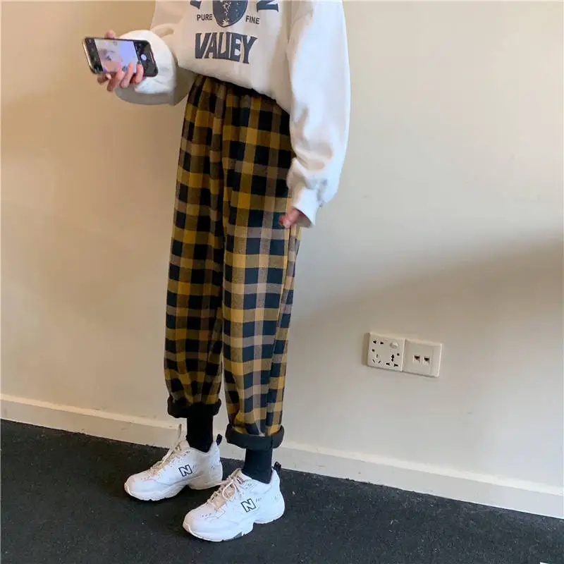 Fleece Straight pants Women 2020 Autumn Winter Casual Loose Harem Pants Fashion Plaid High Waist Retro Pants warm Baggy Joggers Fleece Straight pants Women 2020 Autumn Winter Casual Loose Harem Pants Fashion Plaid High Waist Retro Pants warm Baggy Joggers