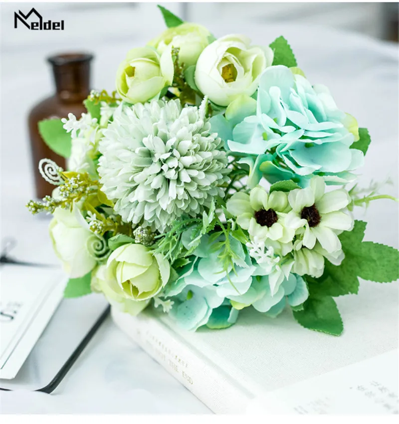 【Limited-time offer】 Meldel Artificial Peony Flowers Silk Bouquet for Wedding Decoration Small Rose Flowers Home Decor DIY Faux Rose Peony Flore.