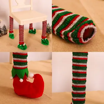 

4pcs Xmas Chair Decor Elastic Elves Table Chair Sock Chair Leg Cover Floor Protector Christmas Chair Decor hot dropship