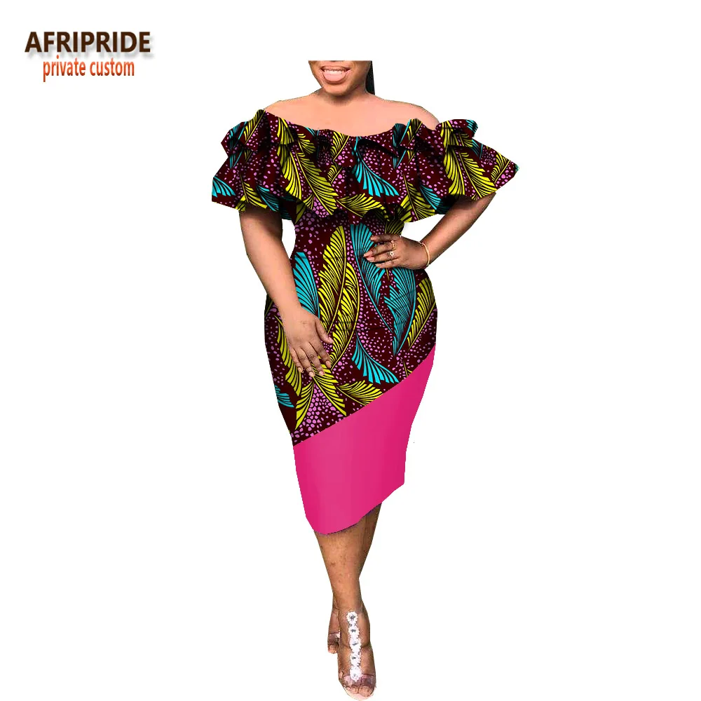 Весеннее платье для женщин AFRIPRIDE customzied с оборками рукавом slash шеи длиной до колена карандаш женское повседневное Хлопковое платье A1825020 - Цвет: 547-7
