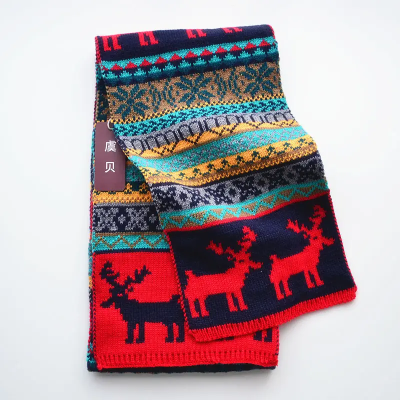 Cute lovely deer green winter children baby scarf boys and girls thick warm knit double sides scarves christmas gifts for kids