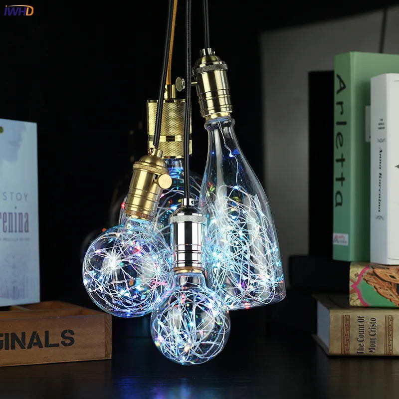 IWHD Bombillas цветная RGB E27 светодиодная лампа Эдисона винтажная 1 5 Вт креативная медная струнная художественная