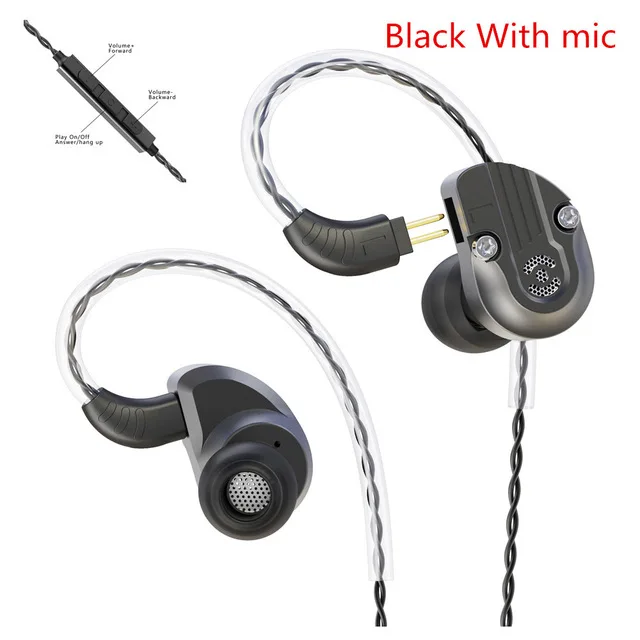 black with mic Revonext NEX202 1DD+ 1BA гибридные наушники в ухо HIFI DJ монитор для бега спортивные наушники ушные наушники гарнитура вкладыши QT2/QT2S/QT5 - Цвет: black with mic