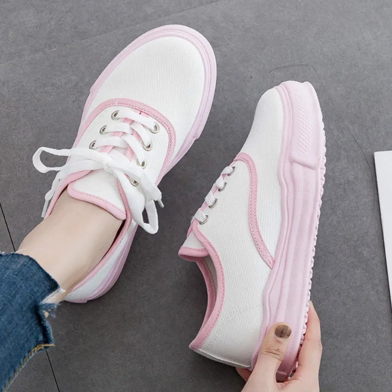 

Mixed Colors vulcanized shoes off white shoes low-top flat canvas shoes low heels ladies shoes casual platform sneakers women