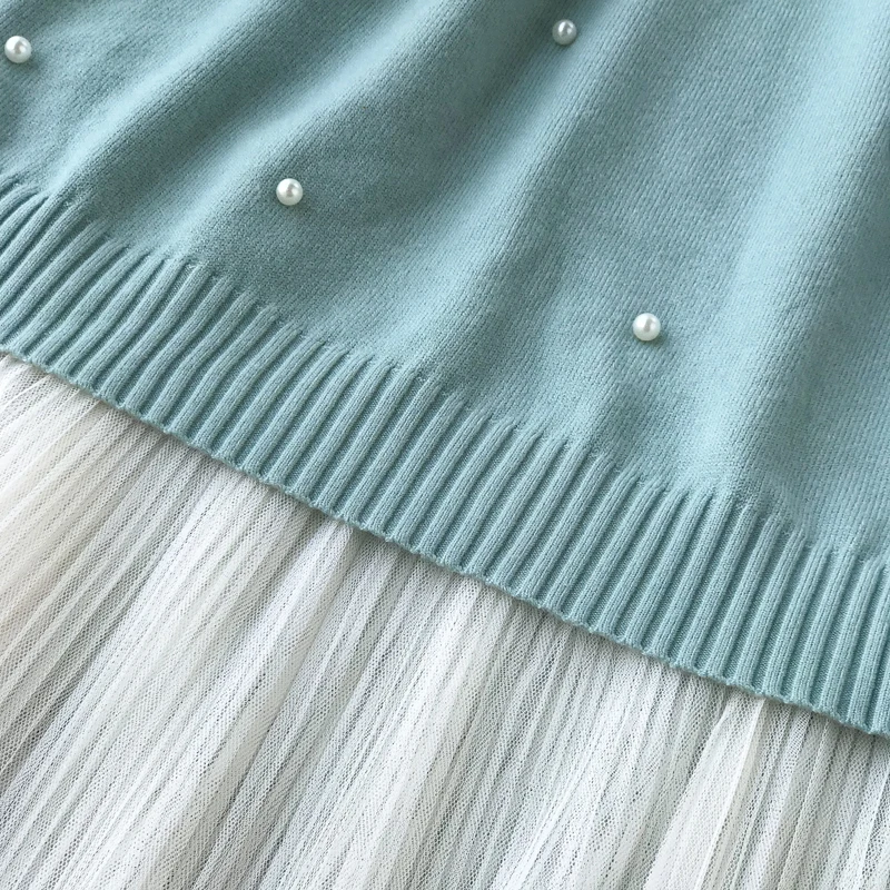 ALPHALMODA женский свитер с бисером+ кружевное платье 2 шт. очаровательный костюмчик длинный рукав ногтей бусина с поясом Женское зимнее 2 шт. повседневное вязаное платье