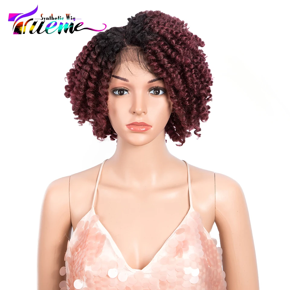

Trueme High Temperature 12 Inch Deep Part Front Lace Wig For Women Short Ombre Curly Synthetic Lace Front Wigs With Baby Hair