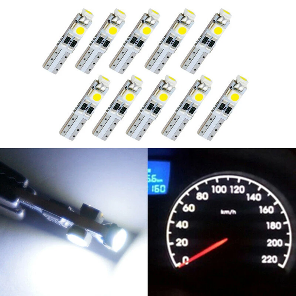 

10pcs Car dashboard light White LED Wedge Bulb Light 6000K 58 70 73 74 T5 Dashboard Gauge 3 3528 SMD