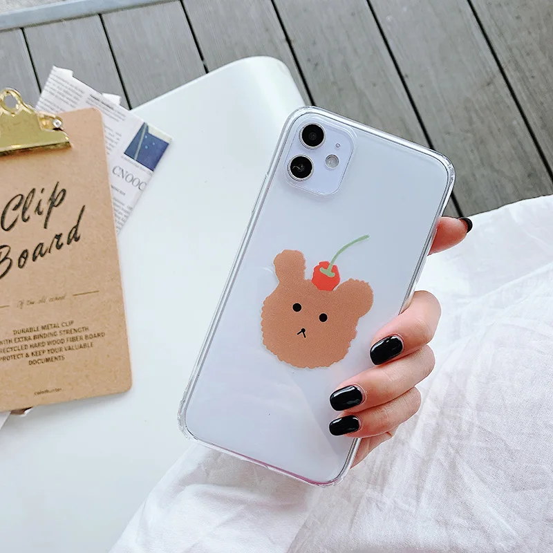 Милые чехлы с вишенками и медведями для iPhone 6S 11 Pro Max, милые мягкие чехлы из ТПУ для iPhone 7 8 plus, прозрачные чехлы с рисунками из мультфильмов для телефонов X XR Xs Max - Цвет: 2