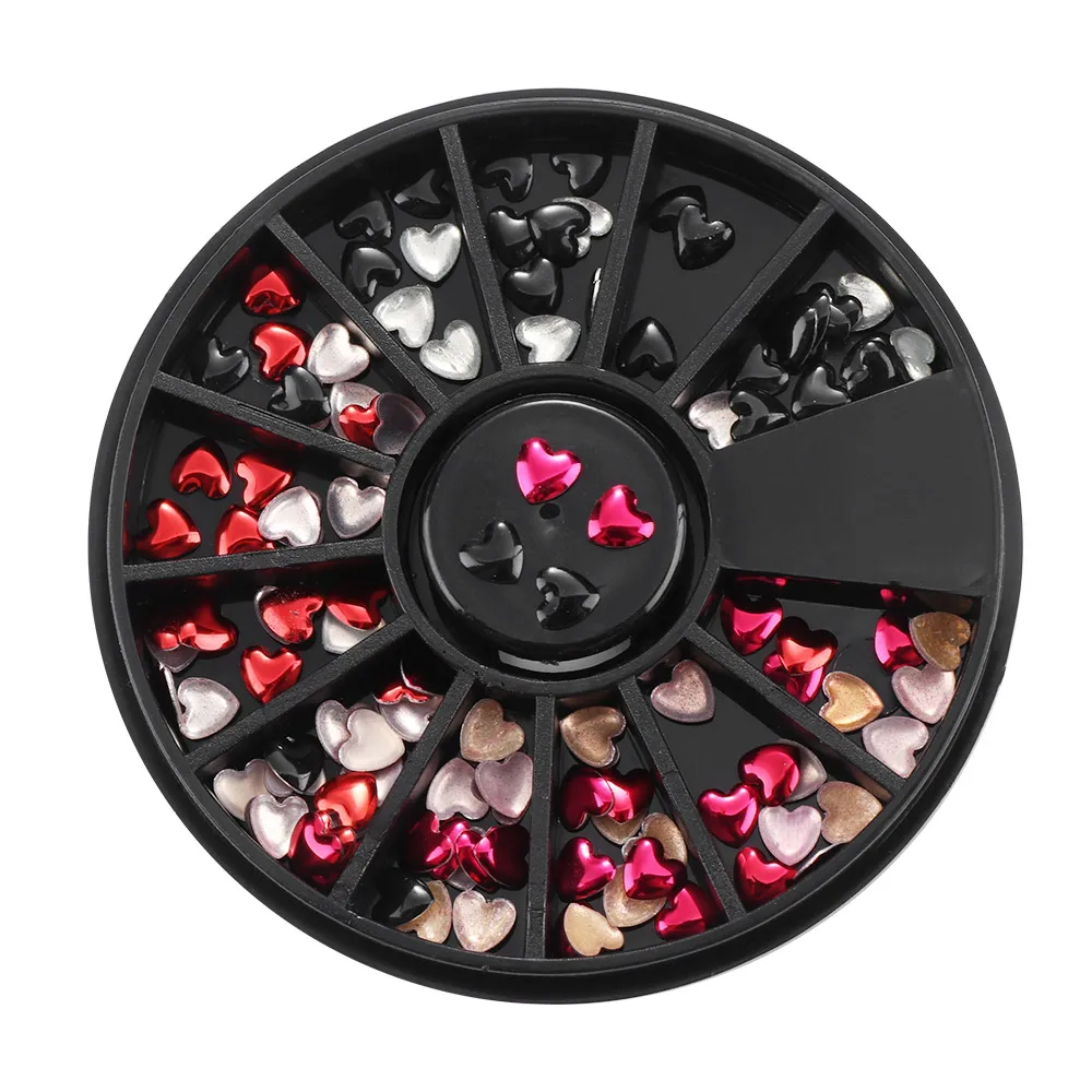 1 Box 3D DIY Nail Art Tips Heart Shape Nail Art Decoration Red Black Mixed Color 3D Nail Rhinestone - Цвет: 1
