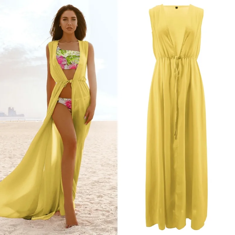 Swim Cover Up For Women Dresses Summer Beach Plus Size One-Piece Dress Has Unveiled New Cardigan Bikini Solid Acetate