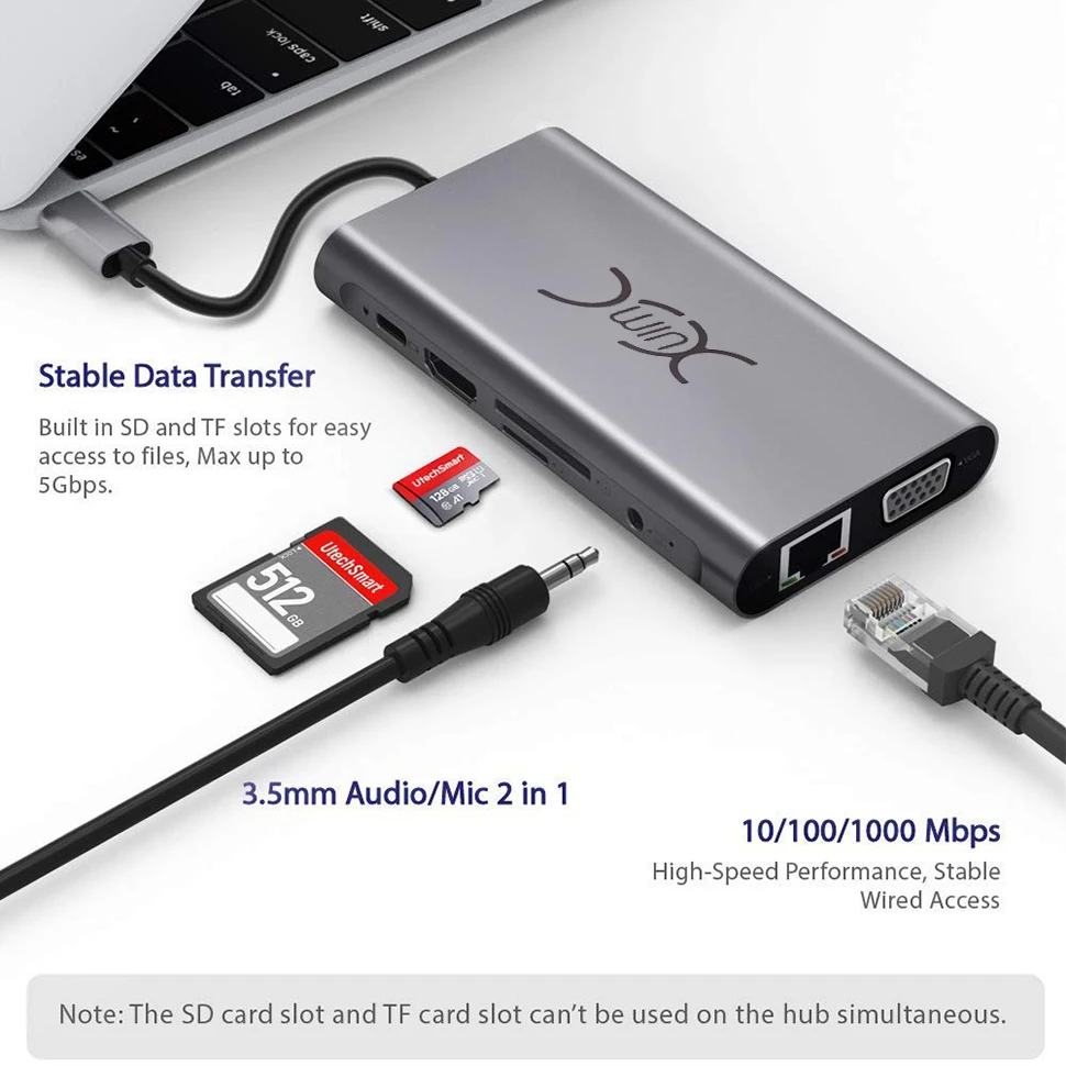 YXwin USB C концентратор 3,0 Мульти USB HDMI адаптер SD TF кардридер RJ45 USB разветвитель для MacBook Pro Air Аксессуары type C USB C концентратор