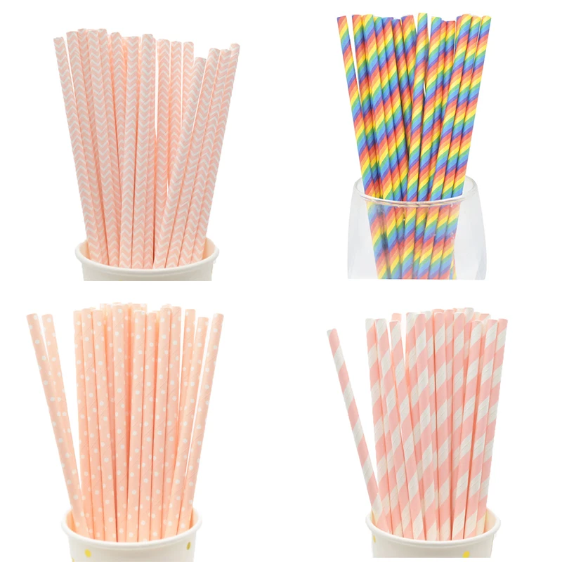 

25/50pcs Light Pink Paper Straws for Baby Shower Wedding Party Kids Birthday Party Decoration Supplies Paper Drinking Straws