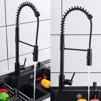 

Kitchen Stainless Steel Spring Pull-out Basin Faucet Hot and Cold Water Sink Tap 35ED