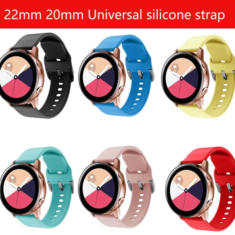 Ремешок силиконовый для Samsung Galaxy S2 S3 active2 huawei GT 2E браслет amazfit 3 GTR2 Pop GTS Ticwatch Vivo watch 46