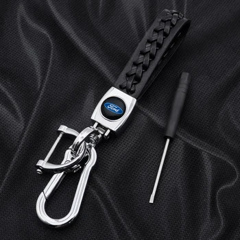

Car Accessories 3D Metal Leather Braided rope brand Logo Key Chain Key Ring For Ford- Mustang Explorer FIESTA Focus Kuga Focus