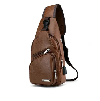 

2019 Man Single Shoulder Bags USB Chest Designer Crossbody Package Leather Messenger Concise Satchel Diagonal Travel Bale Bolsa