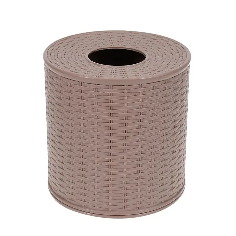 Classical Tissue Box Round Napkin Holder Tissue Paper Storage Containers Box(Brown