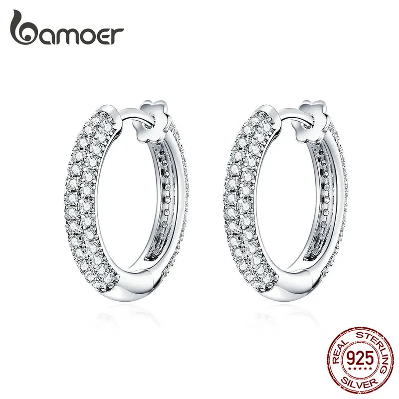 Hoop-Earrings Jewelry Ear-Hoops Wedding-Engagement 925-Sterling-Silver Bamoer Women Luxury