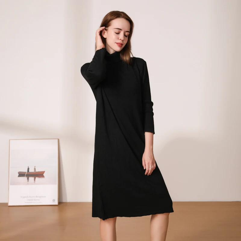 Knitted Women's Winter Dress Dresses Ladies Sweater Korean Fashion Clothing Robe Clothes Elegant Black Tight Woman Casual