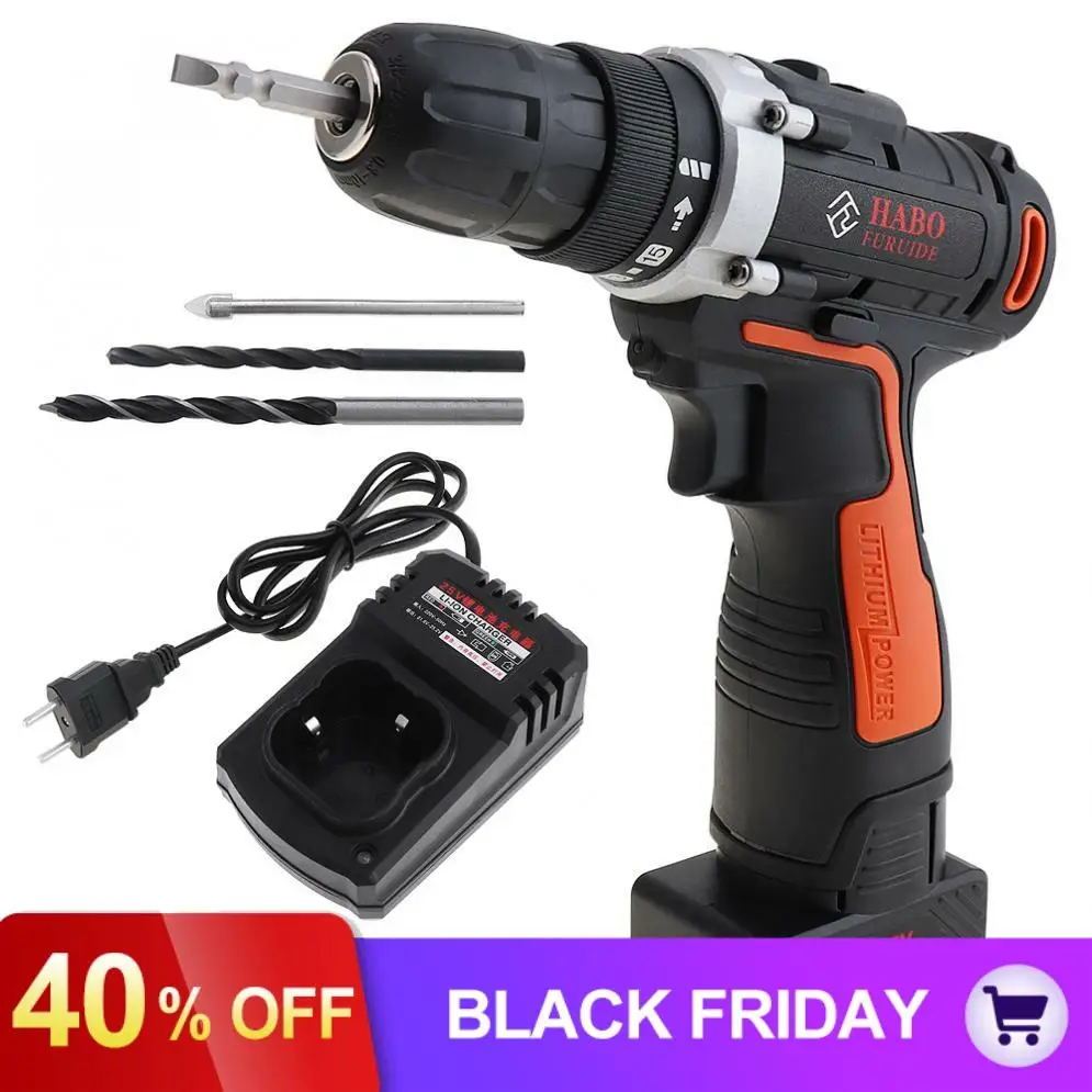 AC 220V Cordless 25V Electric Drill / Screwdriver with Lithium Battery Two-speed Adjustment Button for Handling Screws/Punching