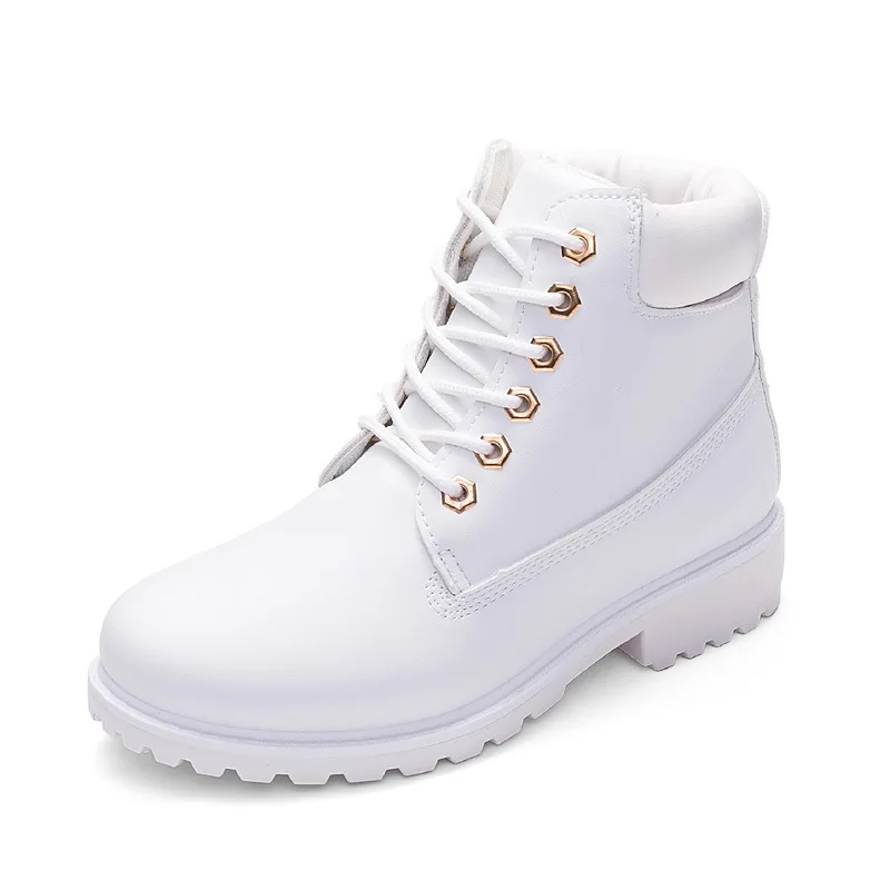 

Genuine Leather Martin boots female England white boots low-heeled flat boots couple motorcycle women's boots