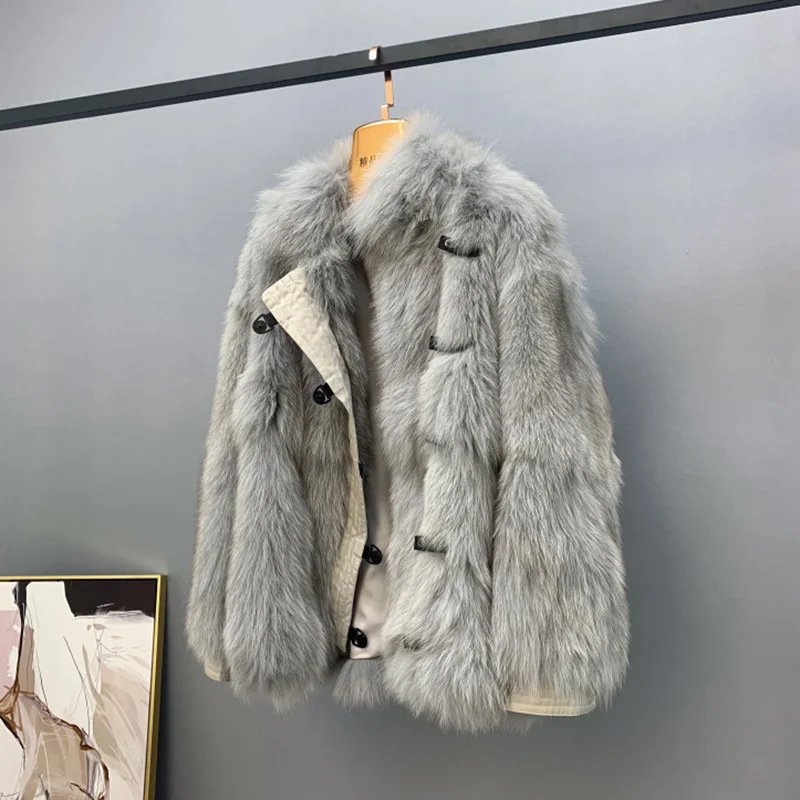 Модное меховое пальто, куртка из натуральной кожи, женское меховое пальто, теплое натуральное лисьего меха с длинным рукавом, кожаное пальто из натурального меха