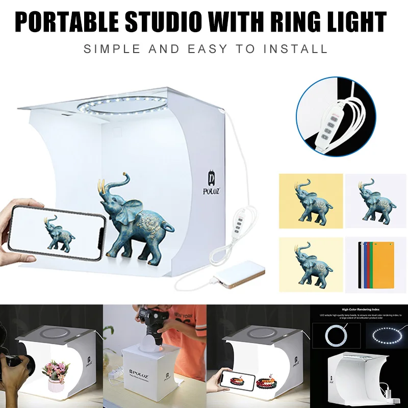 Портативный фотостудия набор в коробке с светодиодный кольцевой светильник для небольшой реквизит для фотосессии оборудования студийной съемке палатка комплект ING-SHIPPING