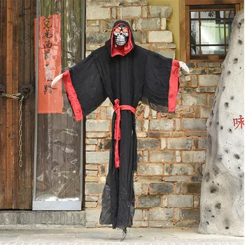 

Halloween Horror Props Big Size Hanging Skull Face Ghost Electric Toys Glowing Eyes Horror Sound Haunted House Pendant Decor