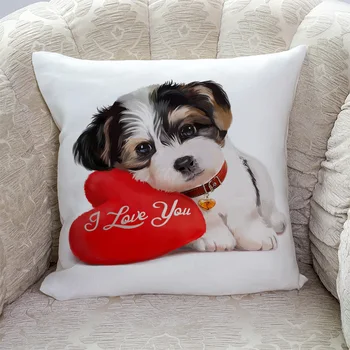 

Valentine'S Day Love And Pet Dog Pattern Pillow Covers Cases Cushion Pillowcase Square Print