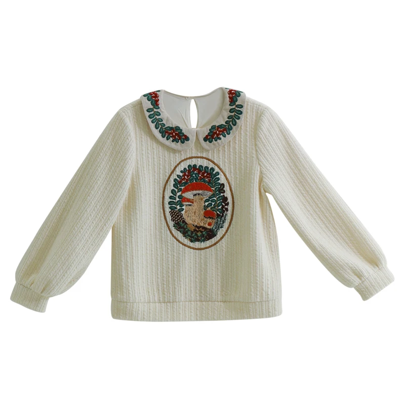 Линетт шинуизери осень зима дизайн для женщин Мори девушки Винтаж гриб вышивка милый вязаный пуловер Свитера - Цвет: Белый