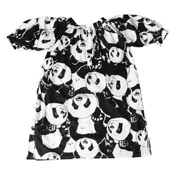 

Japanese cartoon dress 2020 autumn new children's clothing cotton black and white panda print cute girl dress