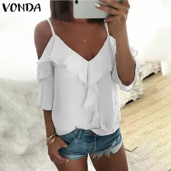 

Summer Tunic Women Shirts Bohemian V Neck Off Shoulder Party Shirts Blouse VONDA 2020 Beach Tops Casual Blusas Plus Size S-5XL