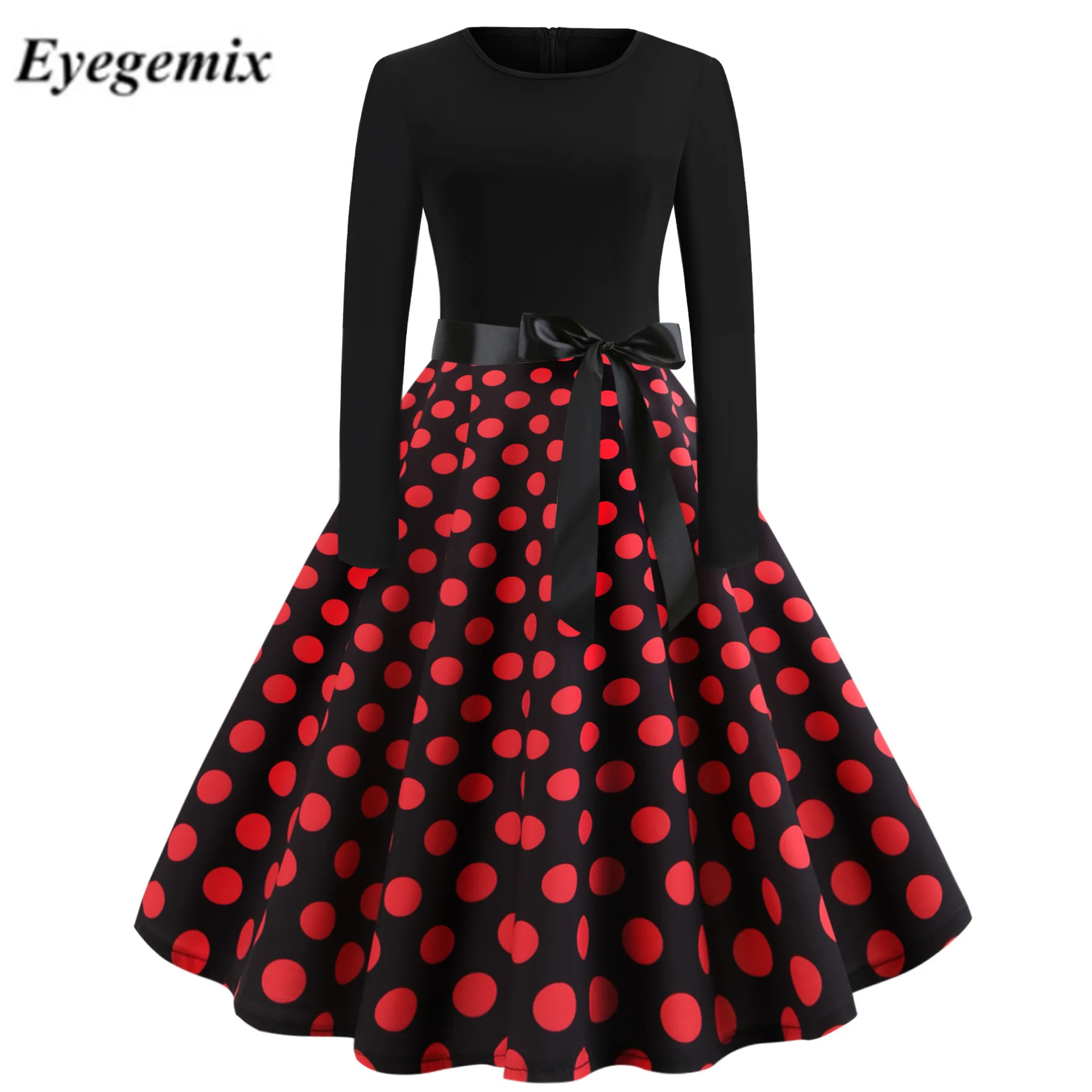 

Brand Polka Dot Midi Women Dress Casual Slim Floral Print Fall Winter Dress Robe 50s 60s Vintage Rockabilly Pin Up Vestidos